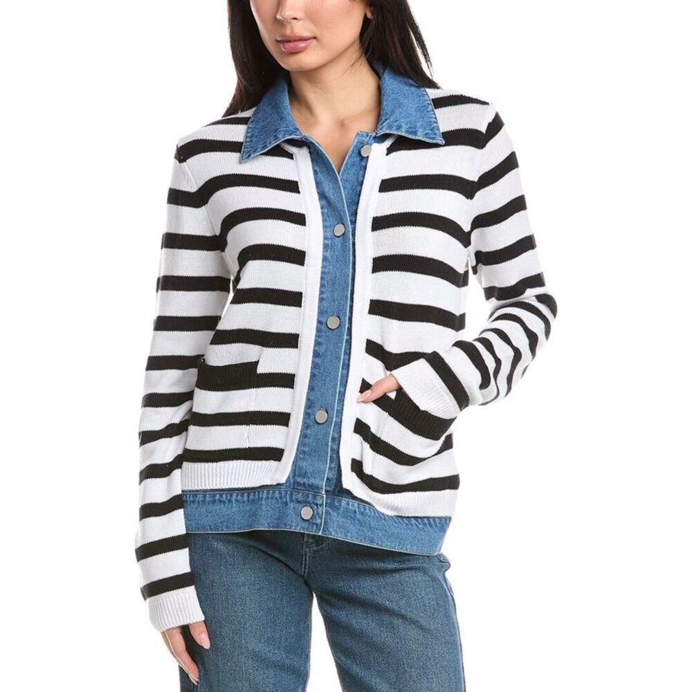 Rd Style Womens  Amorie Denim Combo Cardigan, White